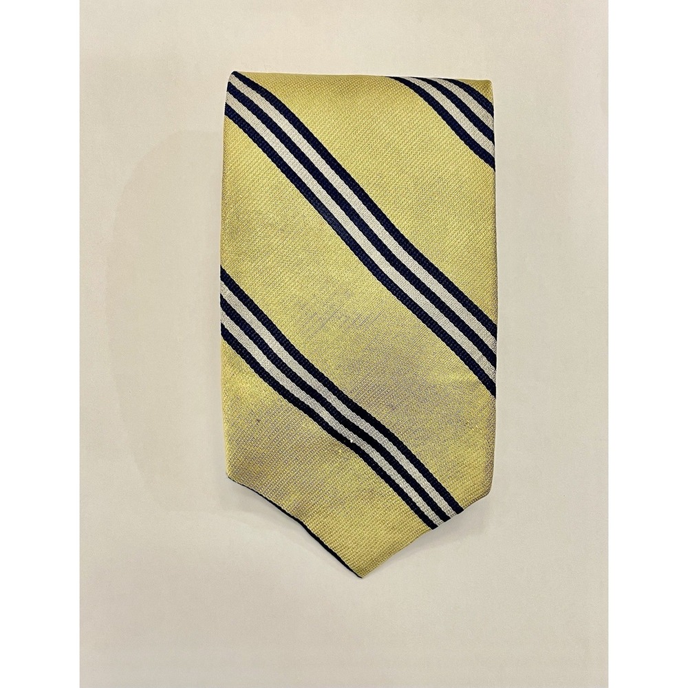 Jos A Banks Executive Collection Yellow Navy Blue Strips Imported Silk Tie VTG